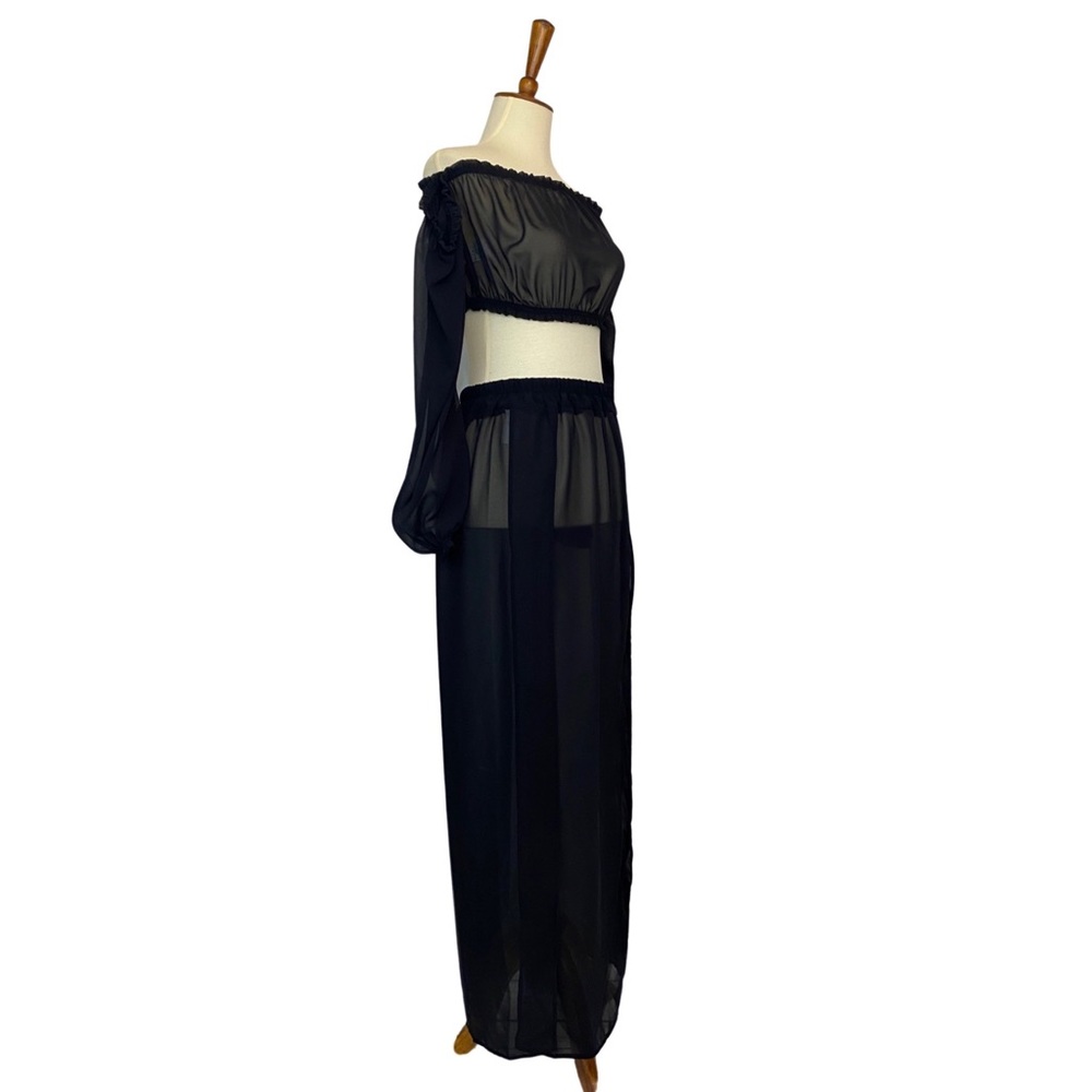 Sexy Black 2 Pcs Crop Top with Maxi Skirt Beach Coverup - Picture 11 of 15